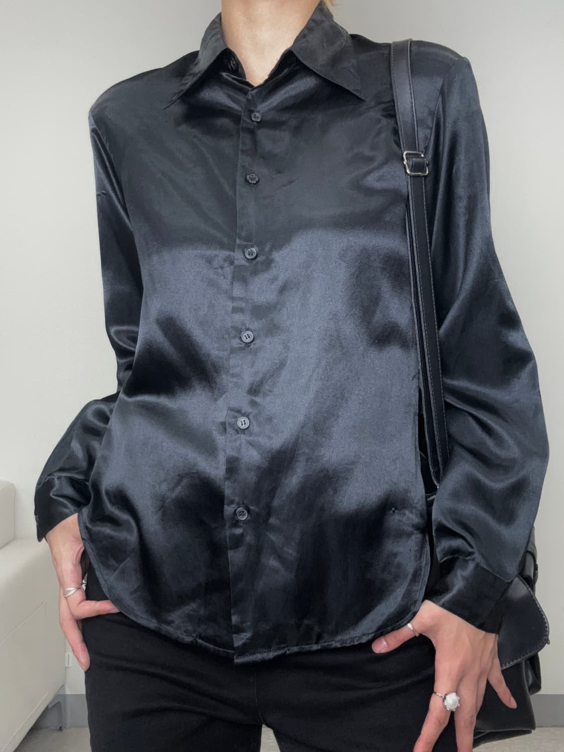 빈티지 블랙 새틴 셔츠 상품이미지5