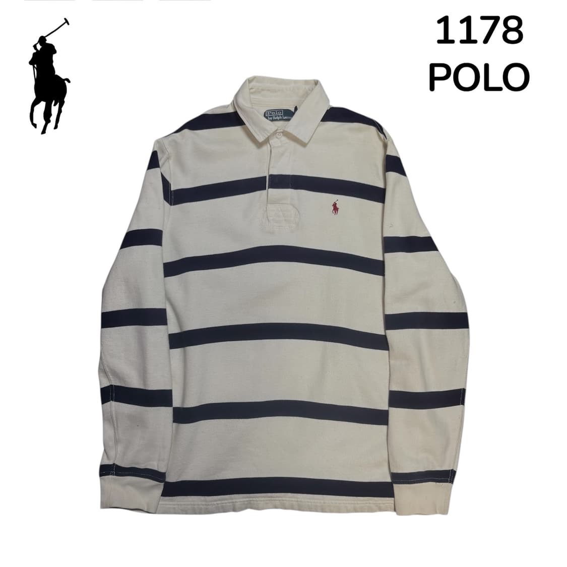 폴로 화이트 네이비 스트라이프 럭비티 L 상품이미지2