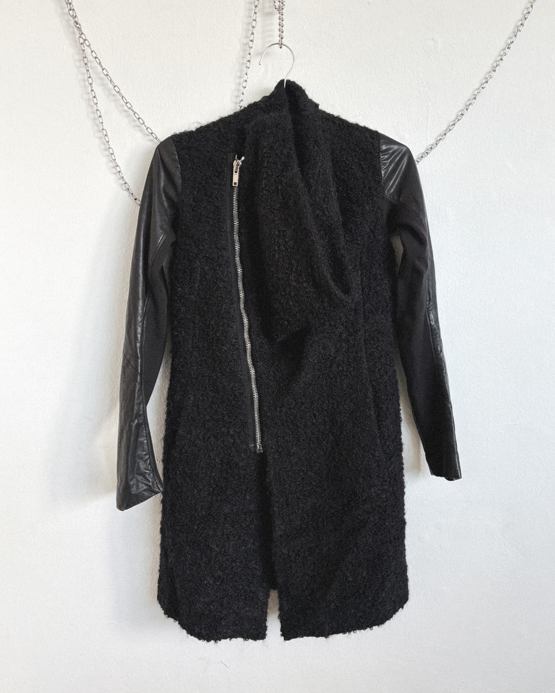 rare* 릭오웬스 사선지퍼 하이넥 모헤어 레더슬리브 코트 상품이미지6