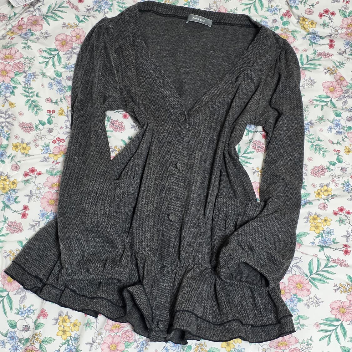 joky gal 일본빈티지)오네갸루 그레이 프릴 로맨틱 모리걸 니트가디건 상품이미지2