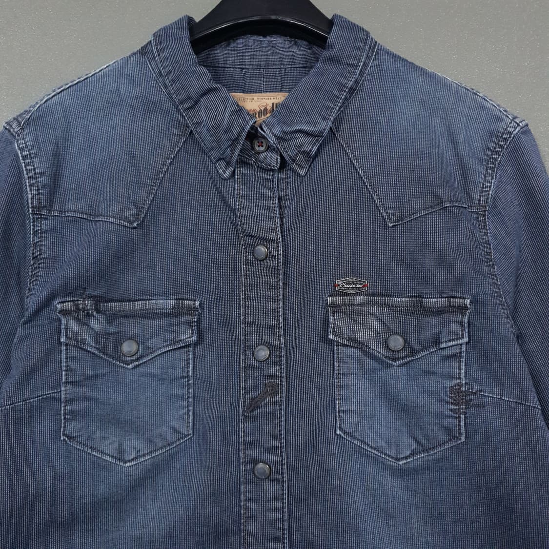 M) 버커루 워싱 투포켓 빈티지 나노 체크 웨스턴 셔츠 남방 인디고 상품이미지3