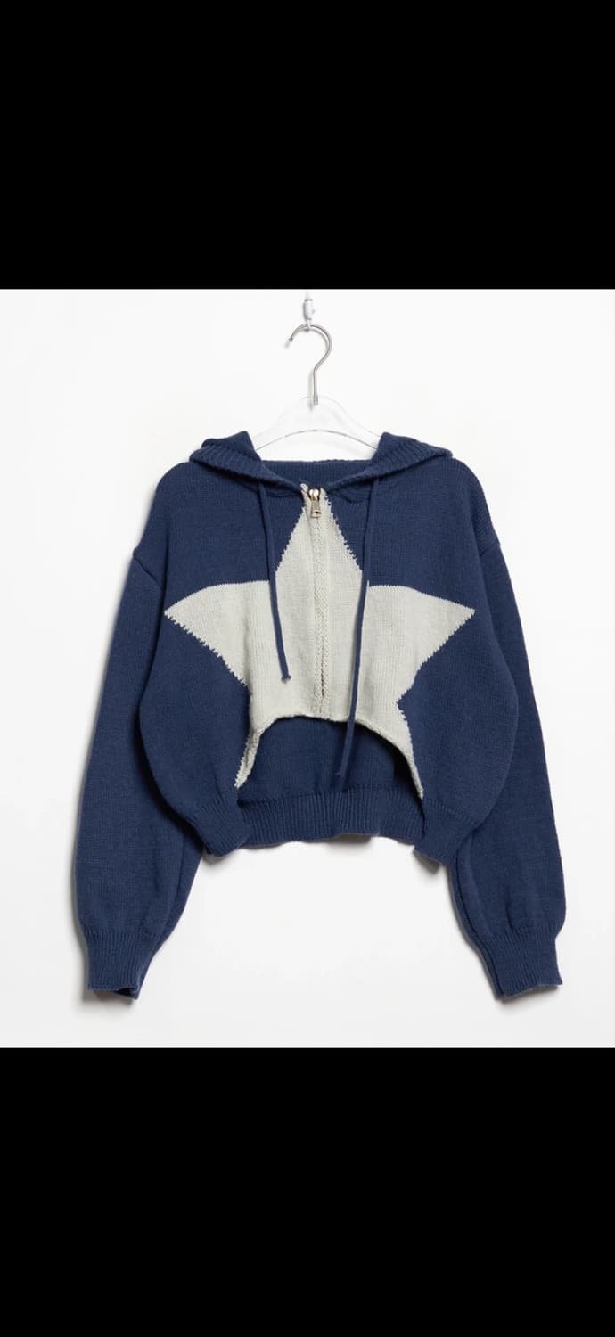 y2k 별무늬 니트 크롭 후드집업 상품이미지1