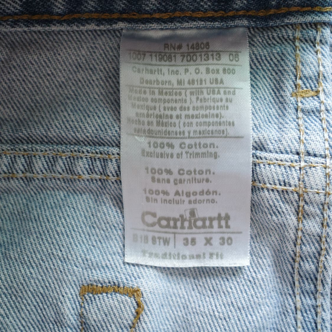 칼하트 B18 BTW 테이퍼드 데님 팬츠 36x30 상품이미지5