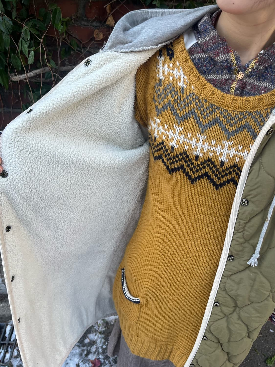 카키 퀼팅 플리스 후드 아우터 상품이미지7