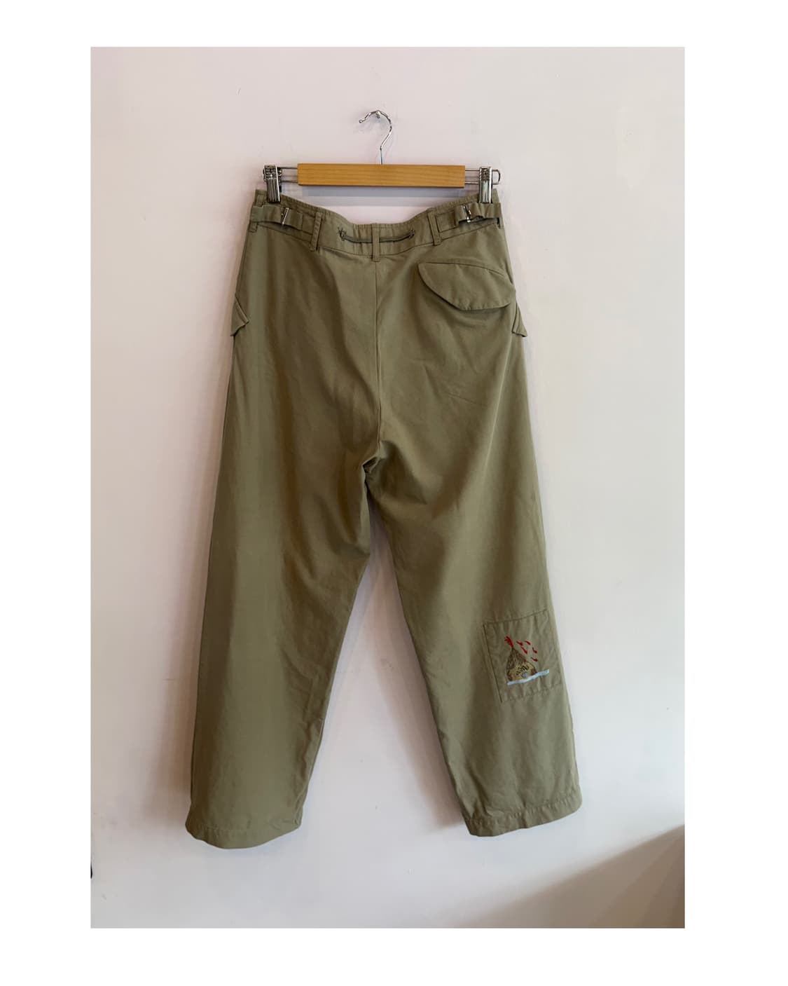 일본빈티지/ made in uk 카키 자수 코튼팬츠, 면바지 상품이미지5