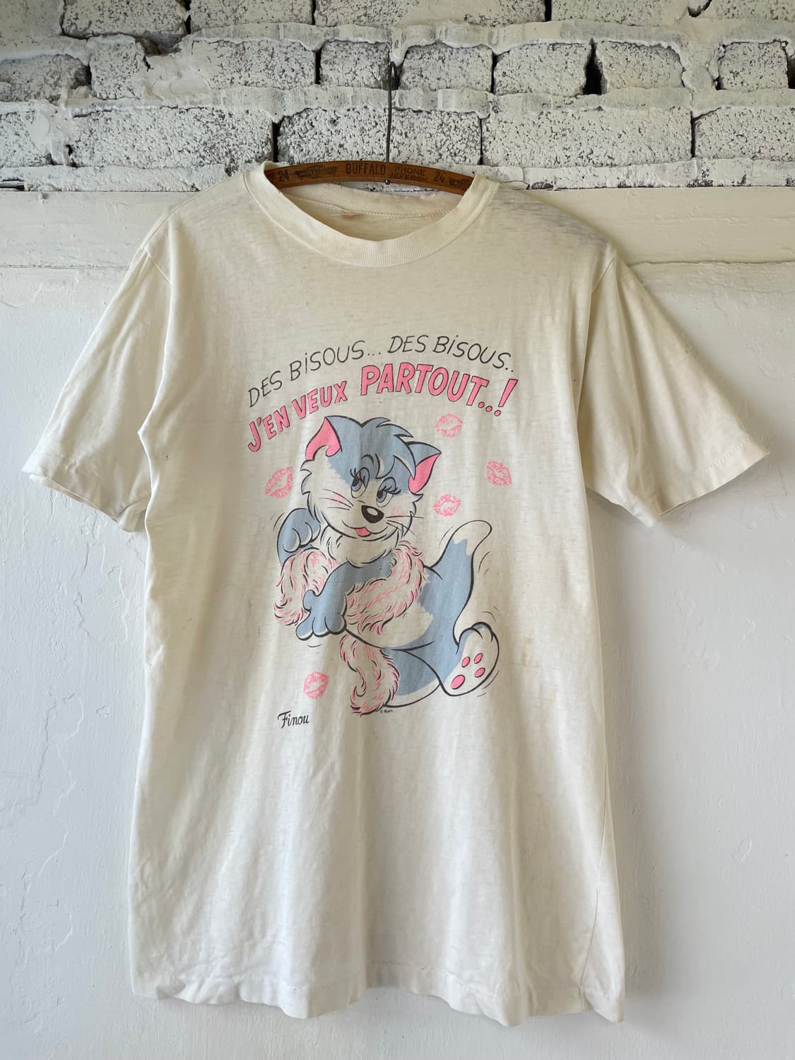 1980s Vintage French Cartoon Cat T-shirt 상품이미지1