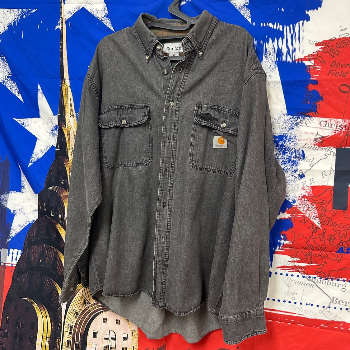 s급 칼하트 오버핏 흑청 데님셔츠 XL105 상품이미지2
