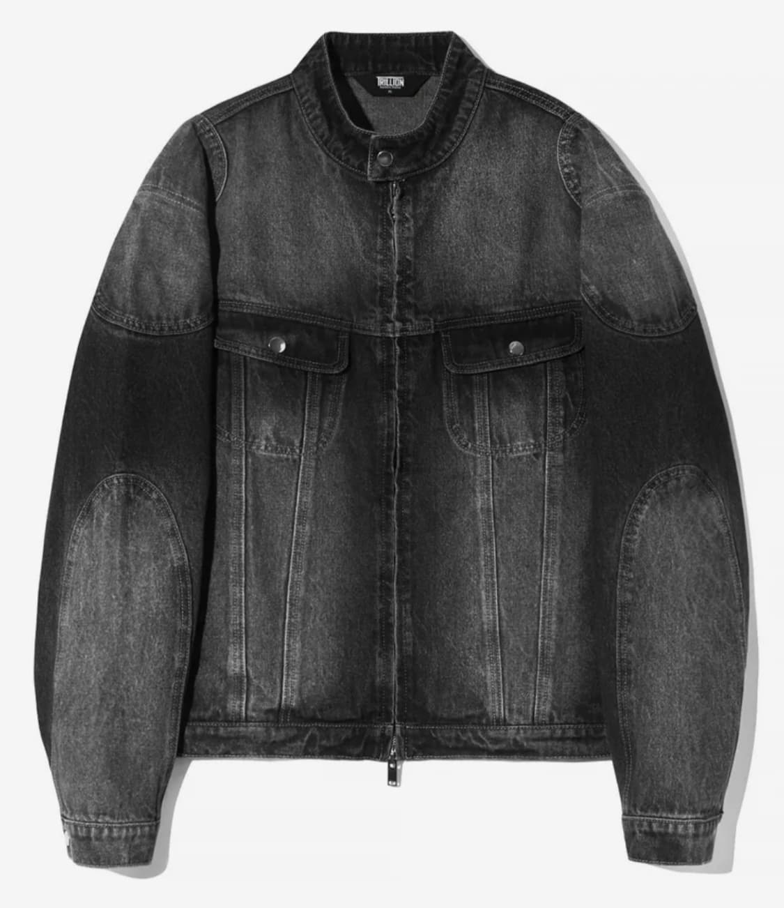 트릴리온 페이드 워싱 바이커 크롭 흑청 펑크 데님자켓 상품이미지1