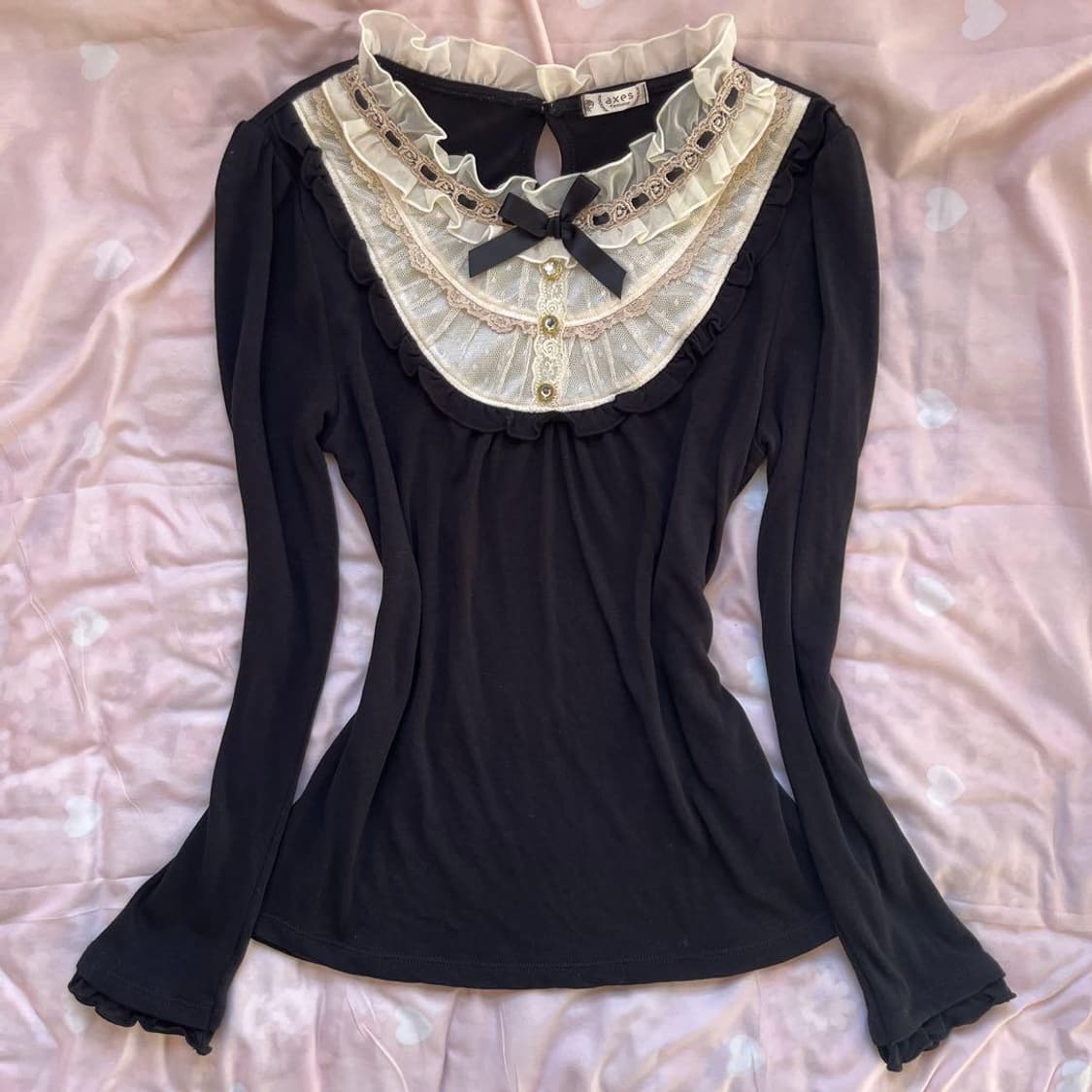 엑시즈팜 일본빈티지)블랙 고딕로리타 레이스셔링 공겜여주고전 리본 블라우스 상품이미지1