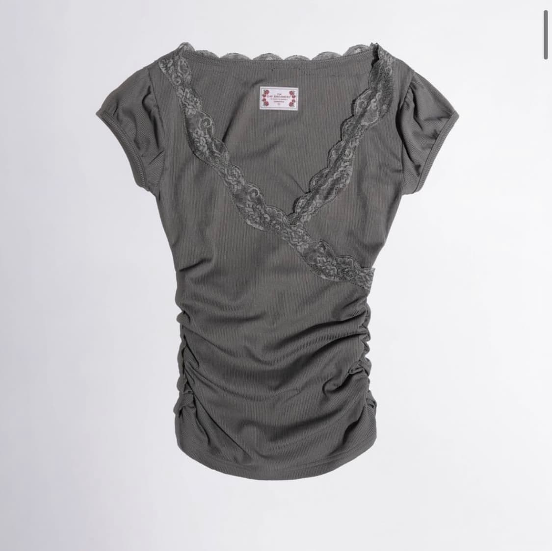 [Sculptor] Lace trim wrap tee Charcoal 상품이미지2