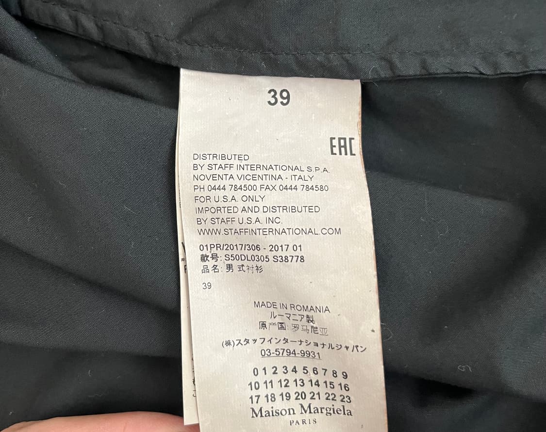 메종 마르지엘라 / 스티치 셔츠 블랙 / 39 상품이미지4