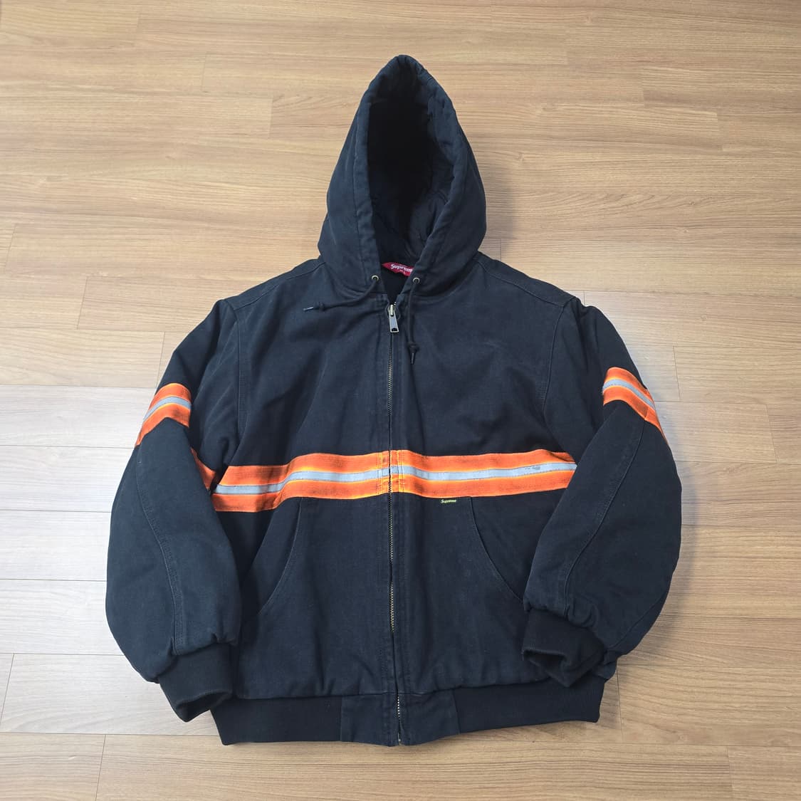 (L) 슈프림 리플렉티브 스트라이프 후드 워크 자켓 블랙 상품이미지1