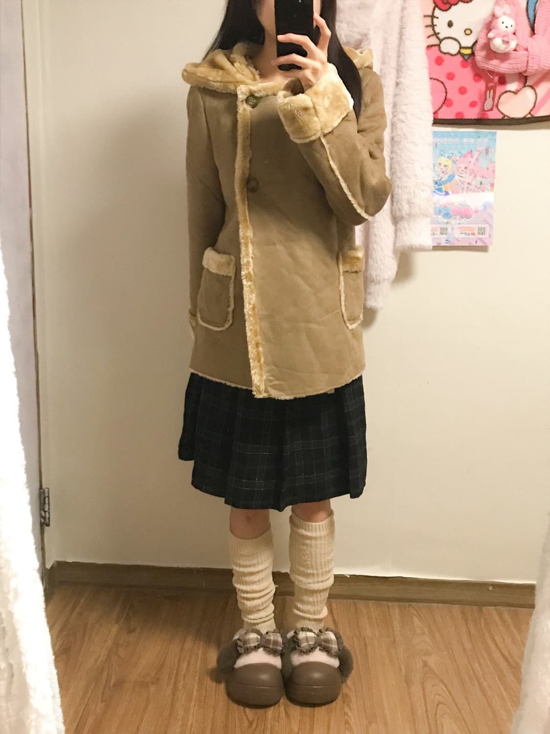 빈티지 라떼 퍼 무스탕 후드 코트 히메갸루 로걀 모리걸 사와코 아오이유우 상품이미지1