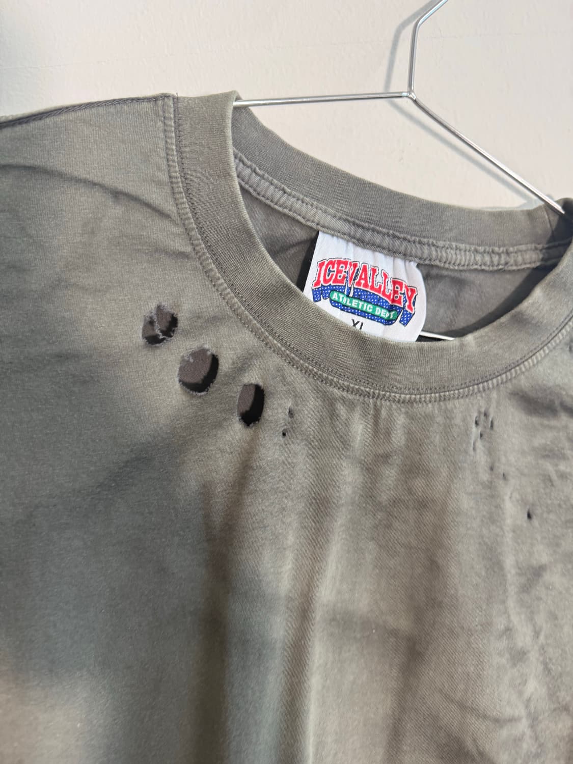 홍콩 빈티지 다스트레스드 데미지 카키 반팔  상품이미지7