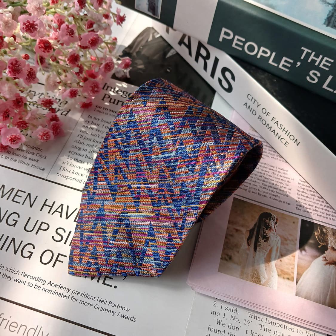 미쏘니 실크 블루 멀티 패턴 넥타이 8.5cm A등급 E860 상품이미지4