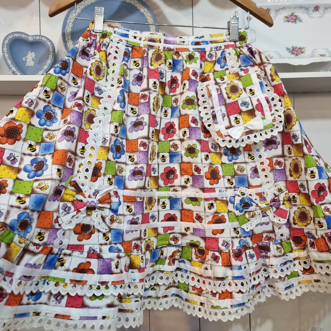 바디라인(BODY LINE) 레트로 플라워 패치워크 레이스 스커트 상품이미지3