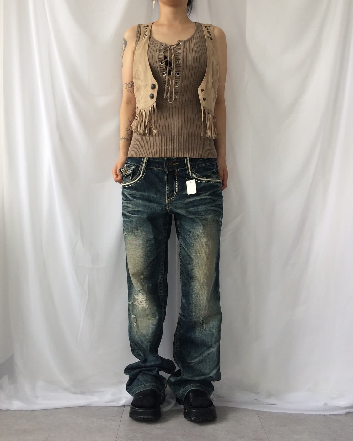 Stud fringe point vest 상품이미지5
