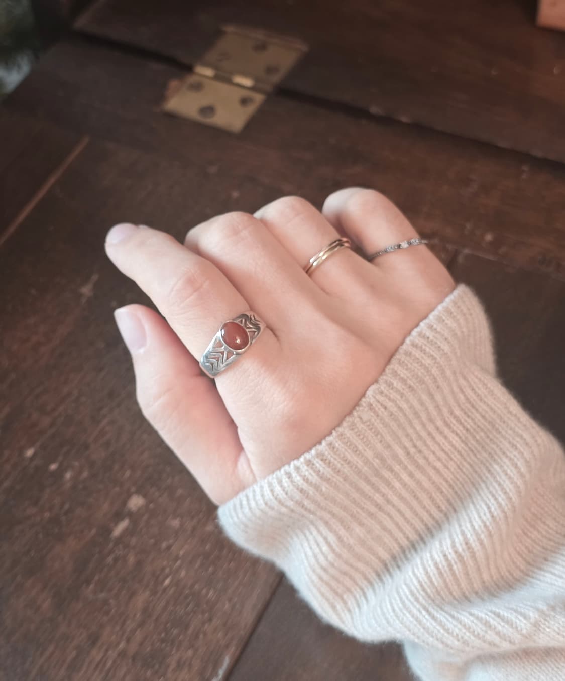 네이티브 아메리칸 스타일 카넬리안 원석 은 반지 상품이미지3