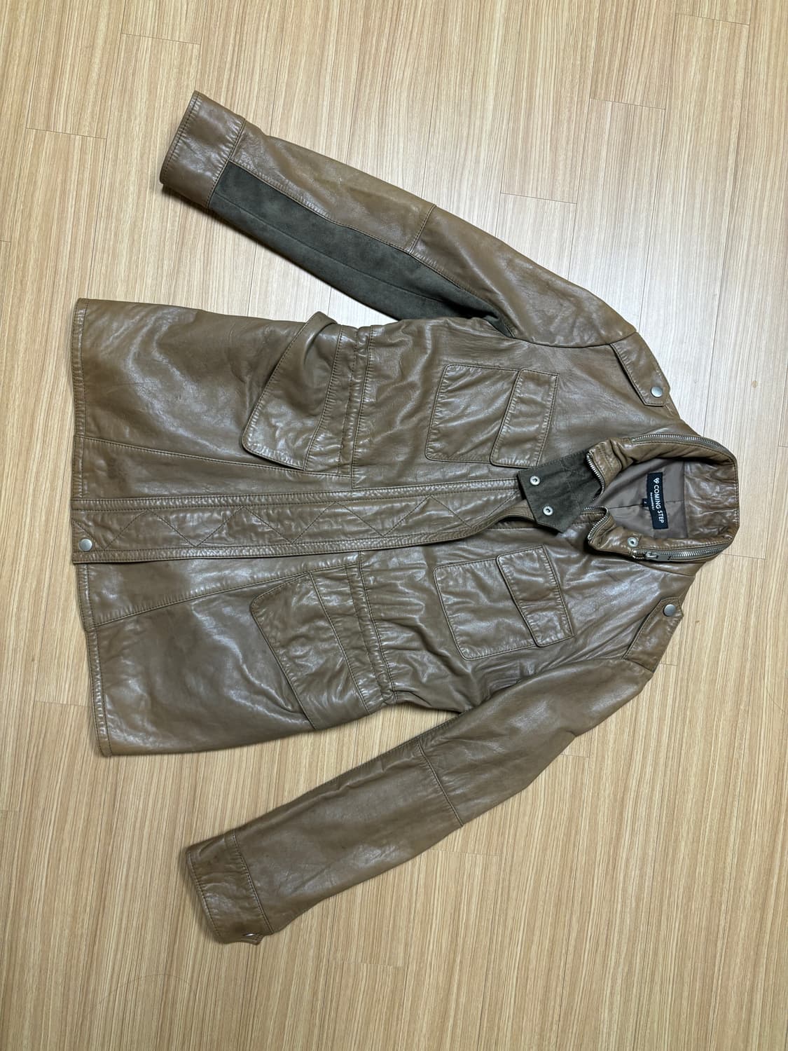 브라운 밀리터리 미디 레더자켓 상품이미지3