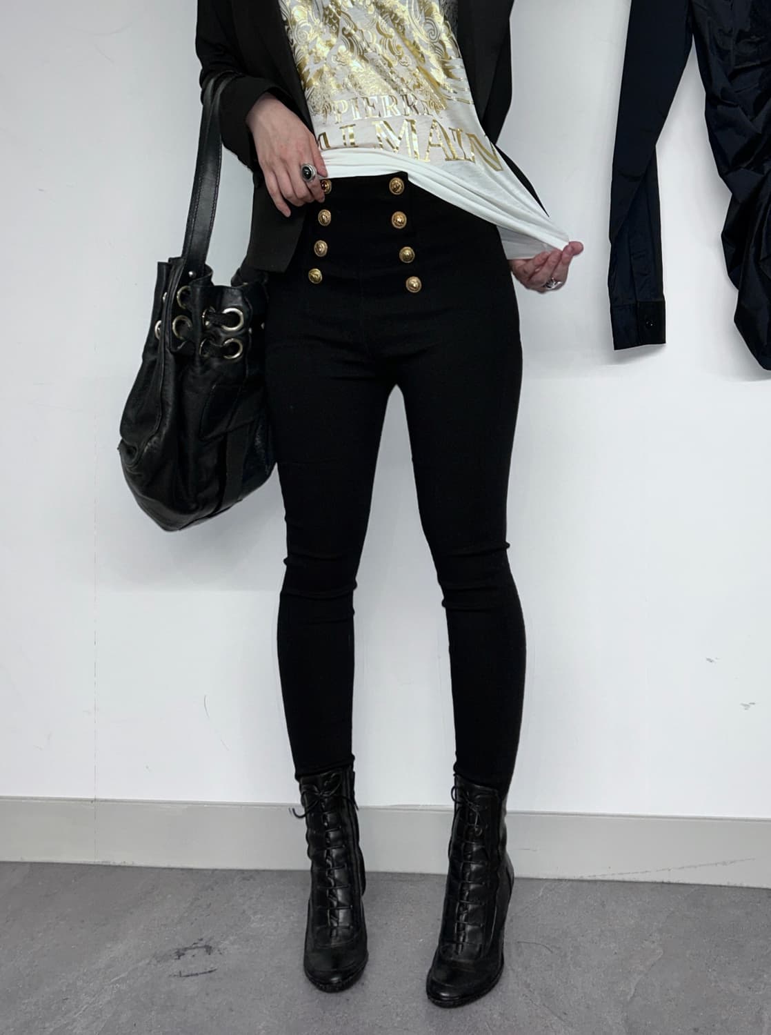 나폴레옹 버튼 하이웨스트 코튼 레깅스 상품이미지1