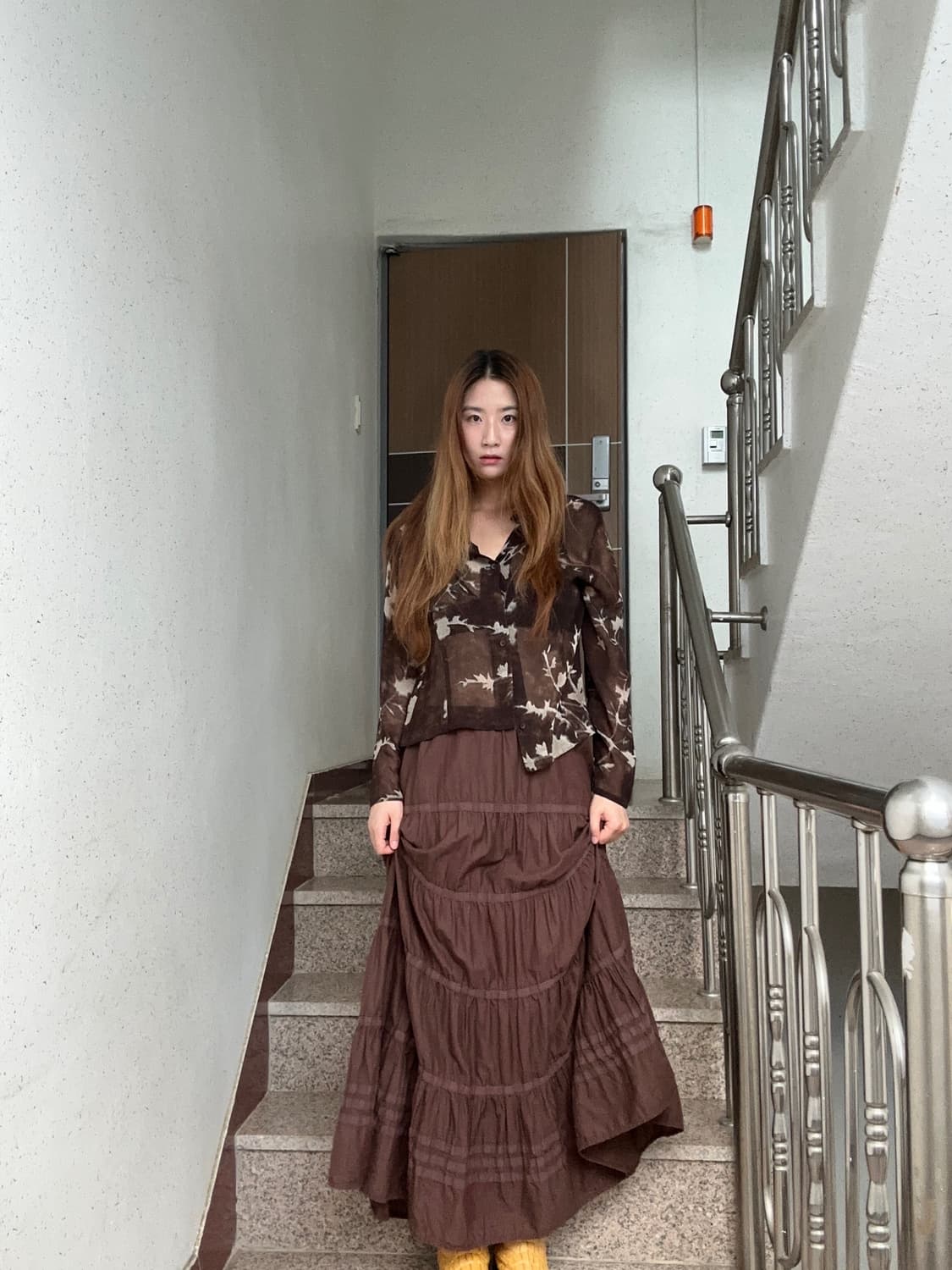 브라운 타이다이 블라우스 상품이미지4