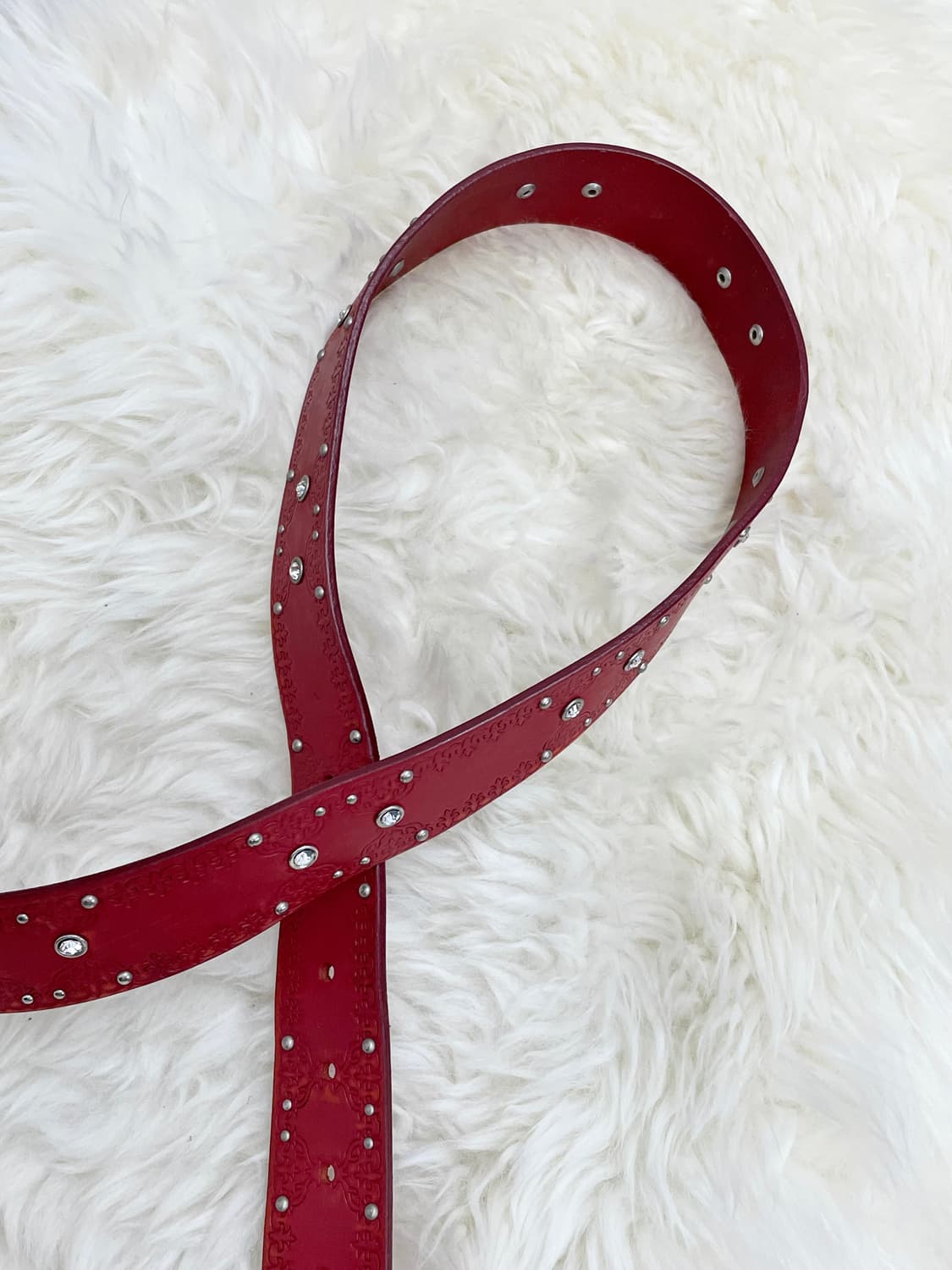 리얼레더 레드 큐빅 버클 벨트 상품이미지3