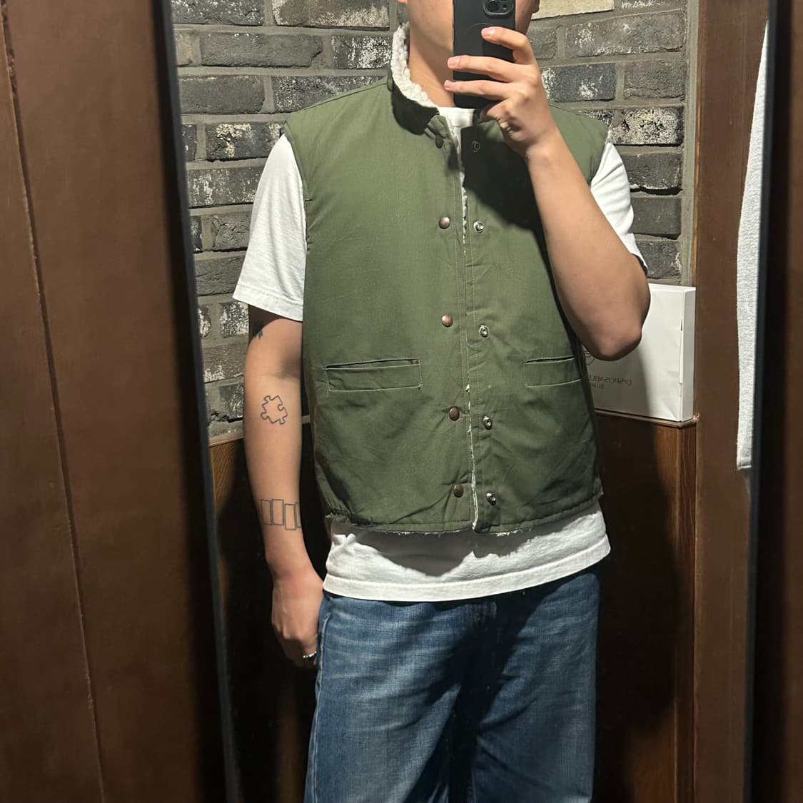 L) BIG BILL 워크웨어 셰르파 안감 조끼 베스트 카키 상품이미지7