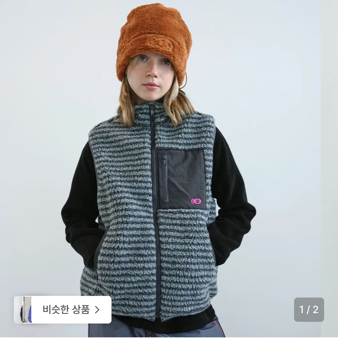 엔조블루스 스트라이프 부클 플리스 베스트 그레이 상품이미지1