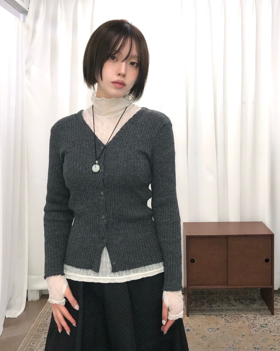 그레이 브이넥 가디건 상품이미지1