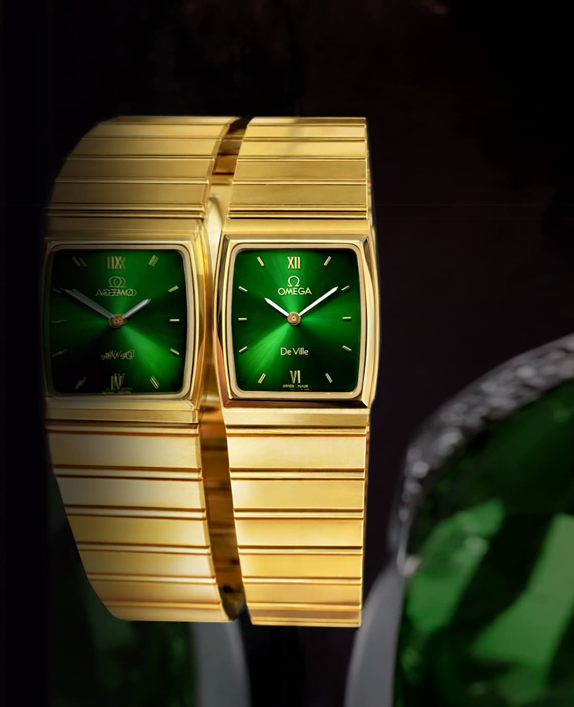 희귀 오메가 드빌 스퀘어 금장 그린 다이얼 여성 쿼츠 시계 상품이미지8