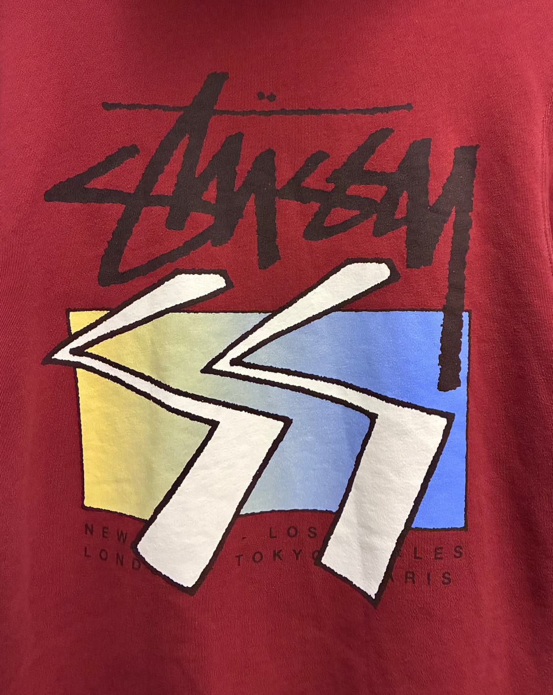 (S/97)Stussy 스투시 SS 큐브 백프린트 후드티셔츠 버건디 상품이미지7