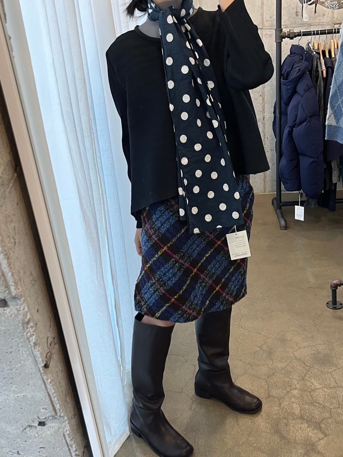 BEAMSBOY 도트 스카프 네이비 상품이미지5