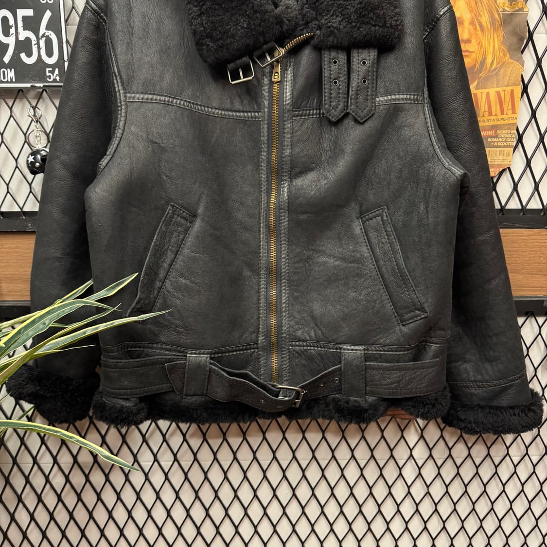 90s USA VINTAGE B-3 타입 항공 레더 스웨이드 무스탕 블랙 상품이미지4