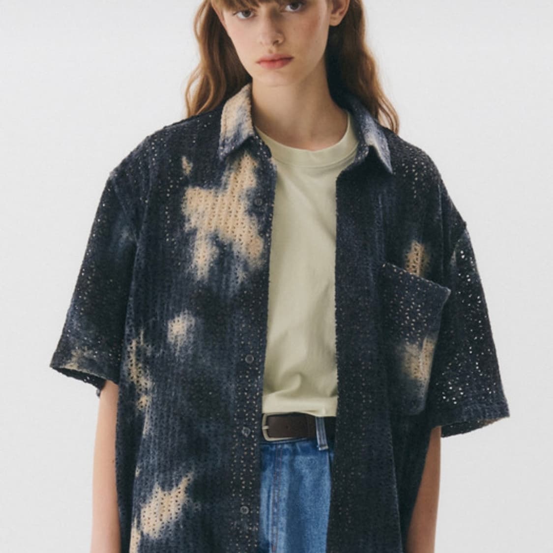 트립르센스 크로셰 하프 셔츠 네이비 (남여공용) 상품이미지2