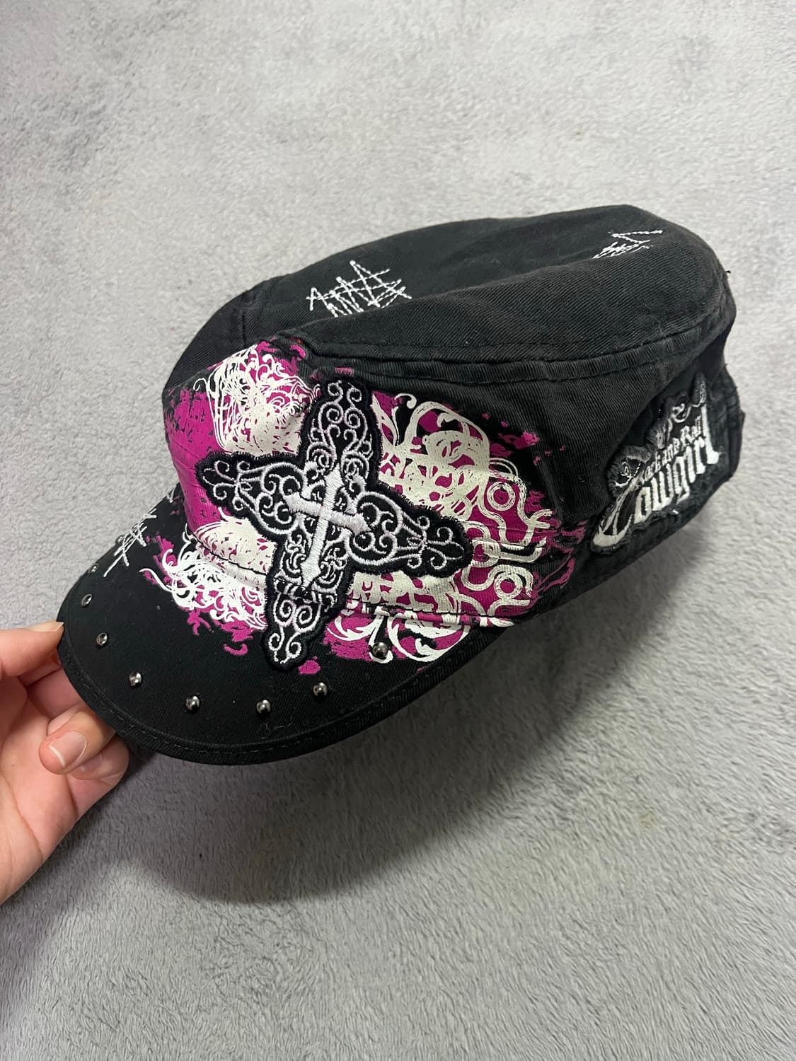 락펑크 Y2K 십자가 스터드 군모 헌팅캡 상품이미지1