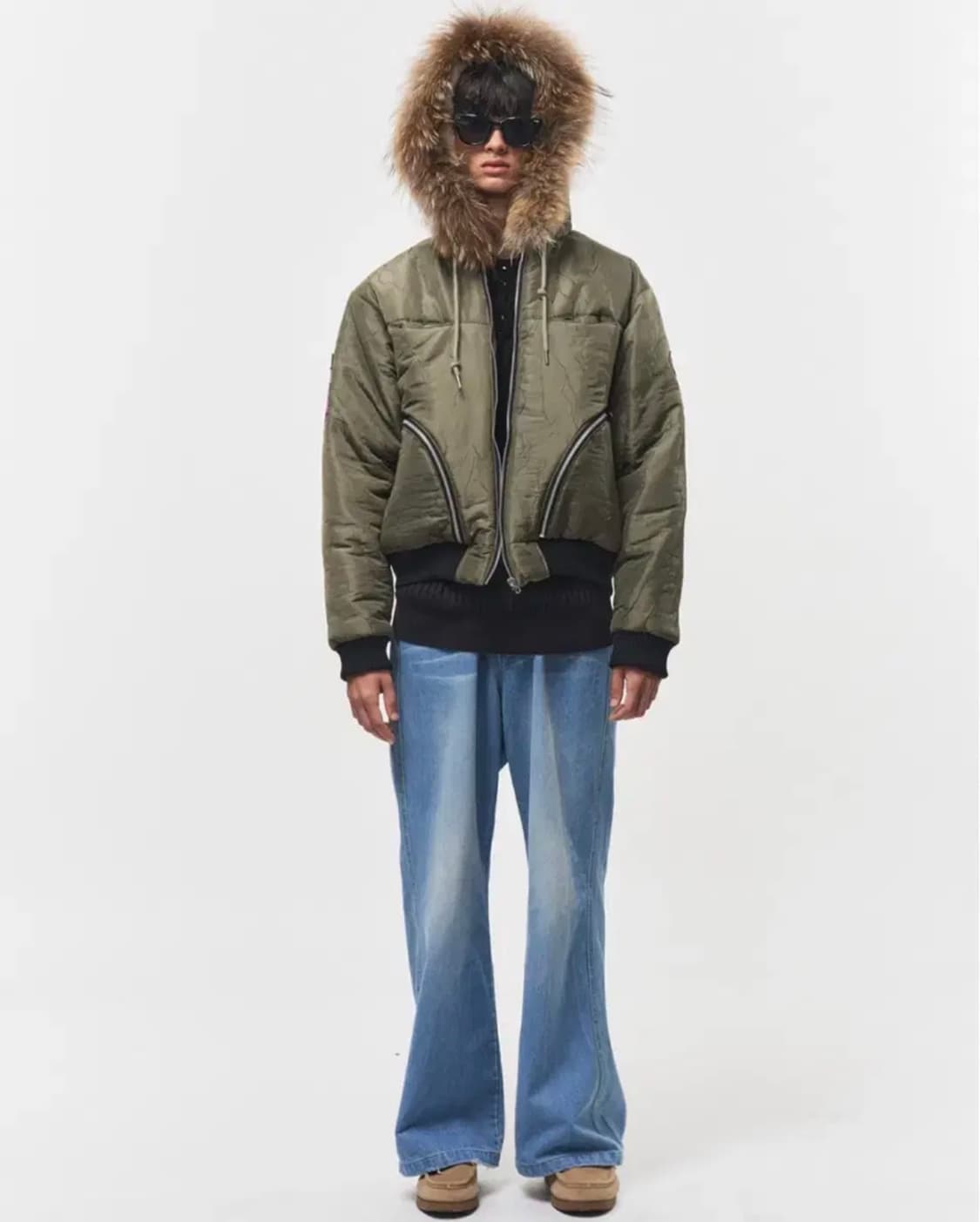 [새제품/50] 블루썬플라워 라쿤 트리밍 봄버 패딩 점퍼 상품이미지3