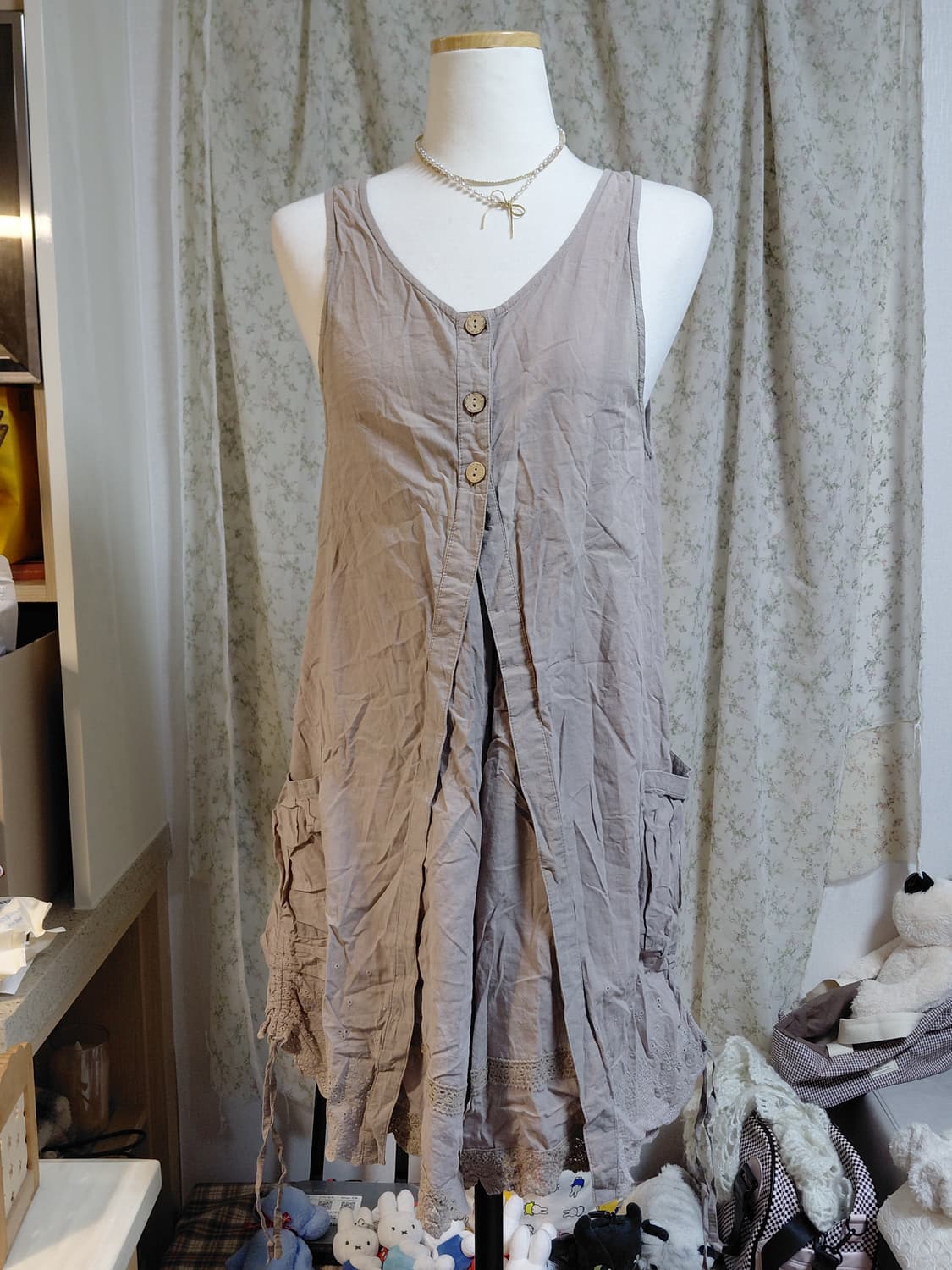 [예약주문 1] 모리걸 빈티지 레이스 끈나시 원피스 상품이미지3