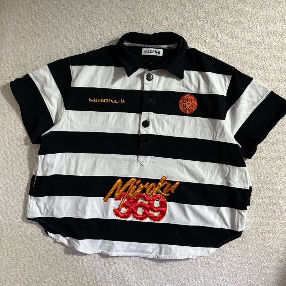 일본빈티지 Miroku 올드스쿨 스트릿 단가라 스트라이프 반팔 카라티 상품이미지1