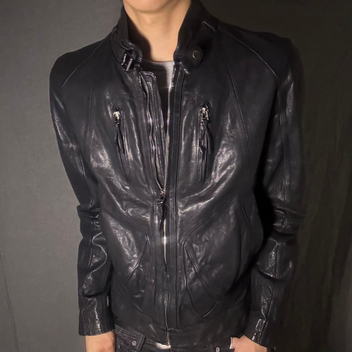 vintage black leather jacket 상품이미지5