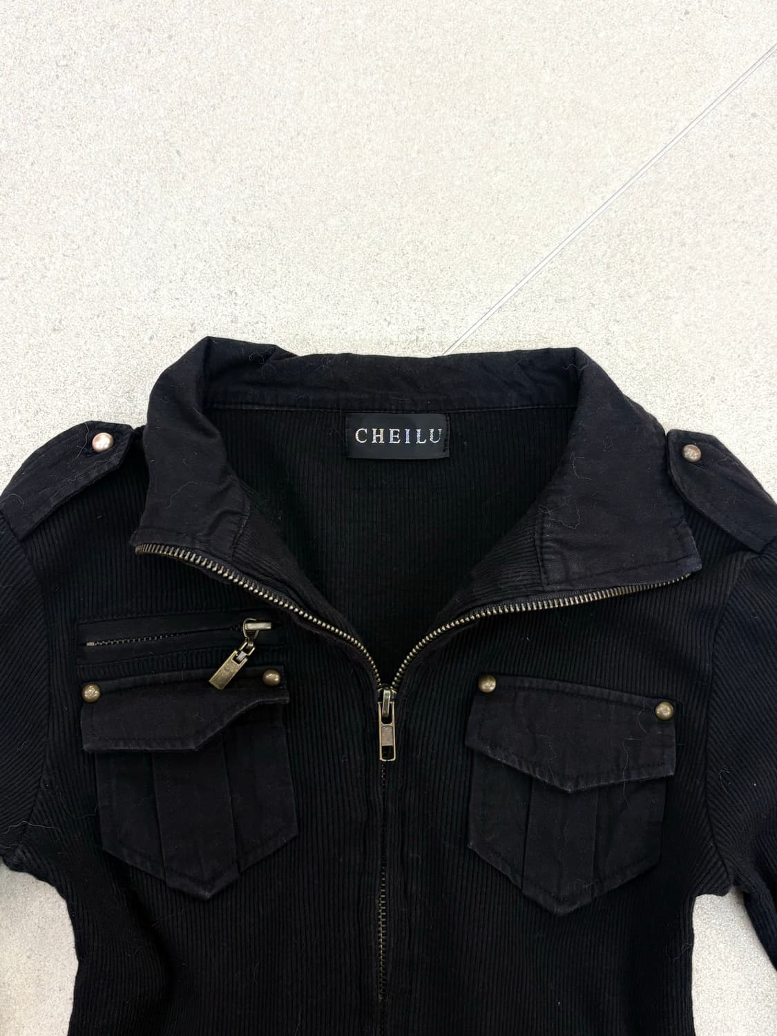 블랙 골지 y2k 집업 상품이미지2