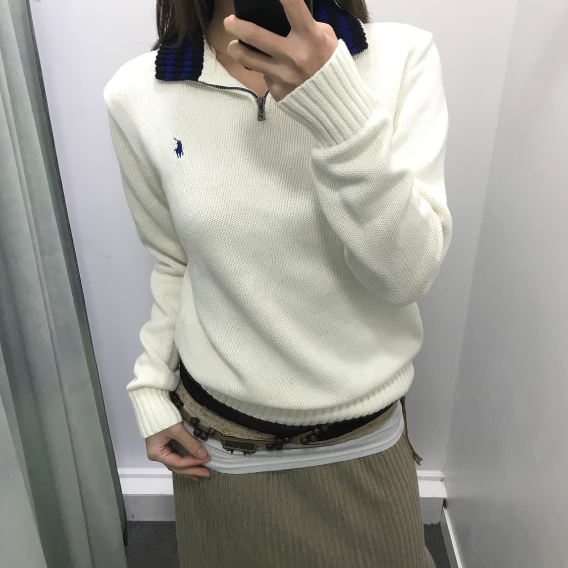 폴로 아이보리 반집업 니트 상품이미지1