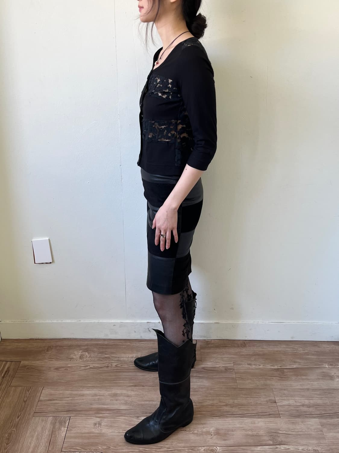 Japan vtg 레더 블럭 스커트 상품이미지9