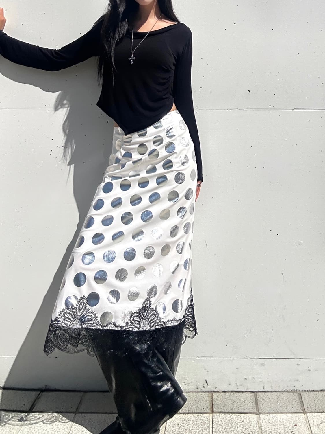 Dot lace long skirt / white 상품이미지2