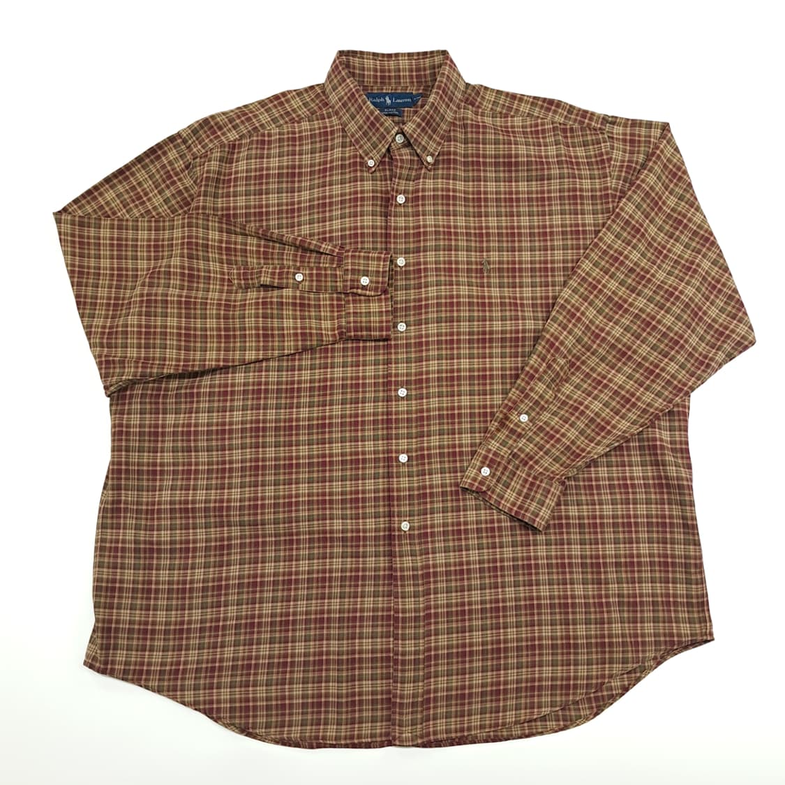 CN903 2XL 폴로 랄프로렌 버건디그린 타탄체크 플란넬 셔츠 남방 상품이미지2