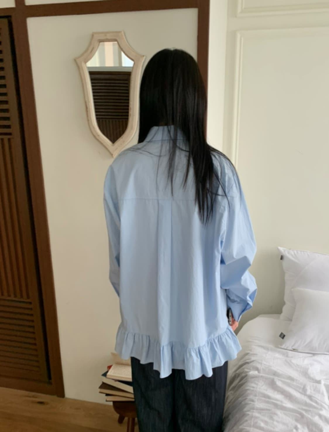 프릴 오버핏 롱 셔츠 상품이미지3