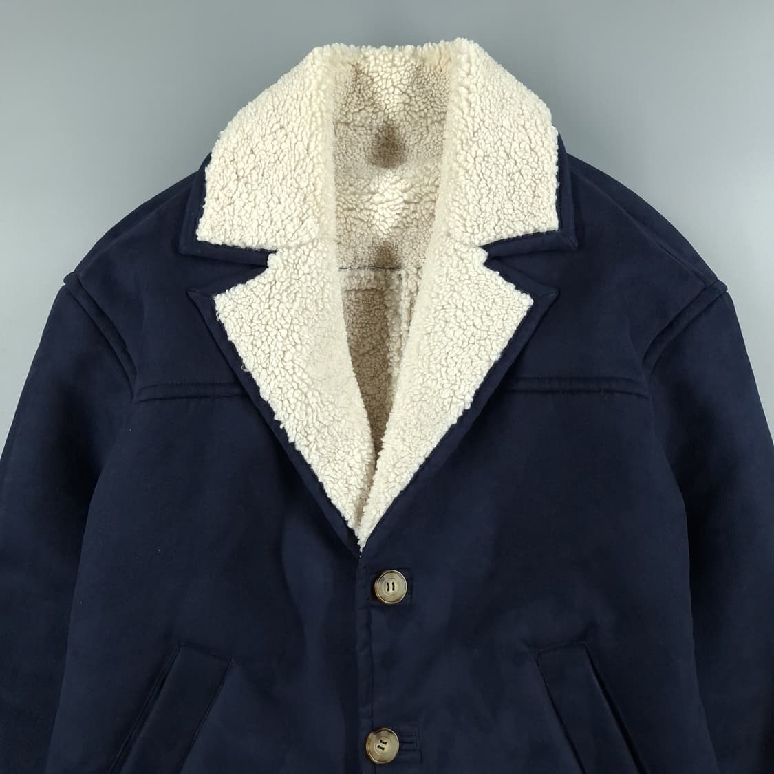 자라 네이비 아이보리 비건레더 스웨이드 아메카지 이너플리스 카라넥 무스탕 상품이미지3