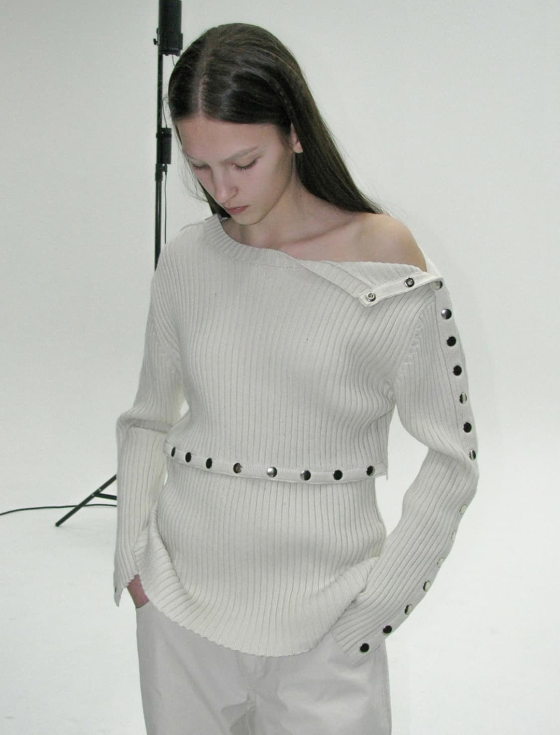 (새상품) 파르티멘토 우먼 투웨이 트랜스폼 리브드 니트 크루넥 상품이미지1