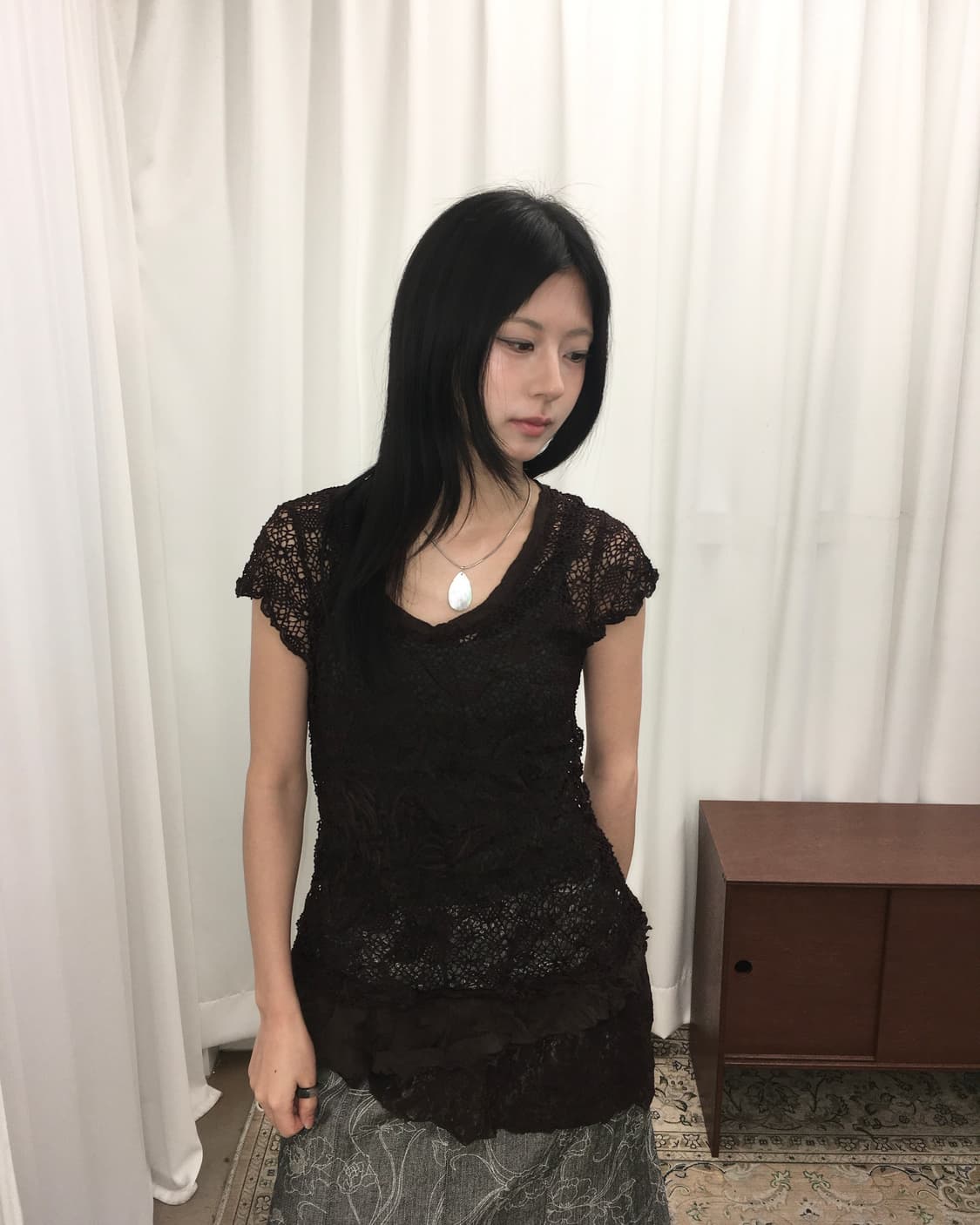 브라운 크로쉐 반팔 상품이미지1