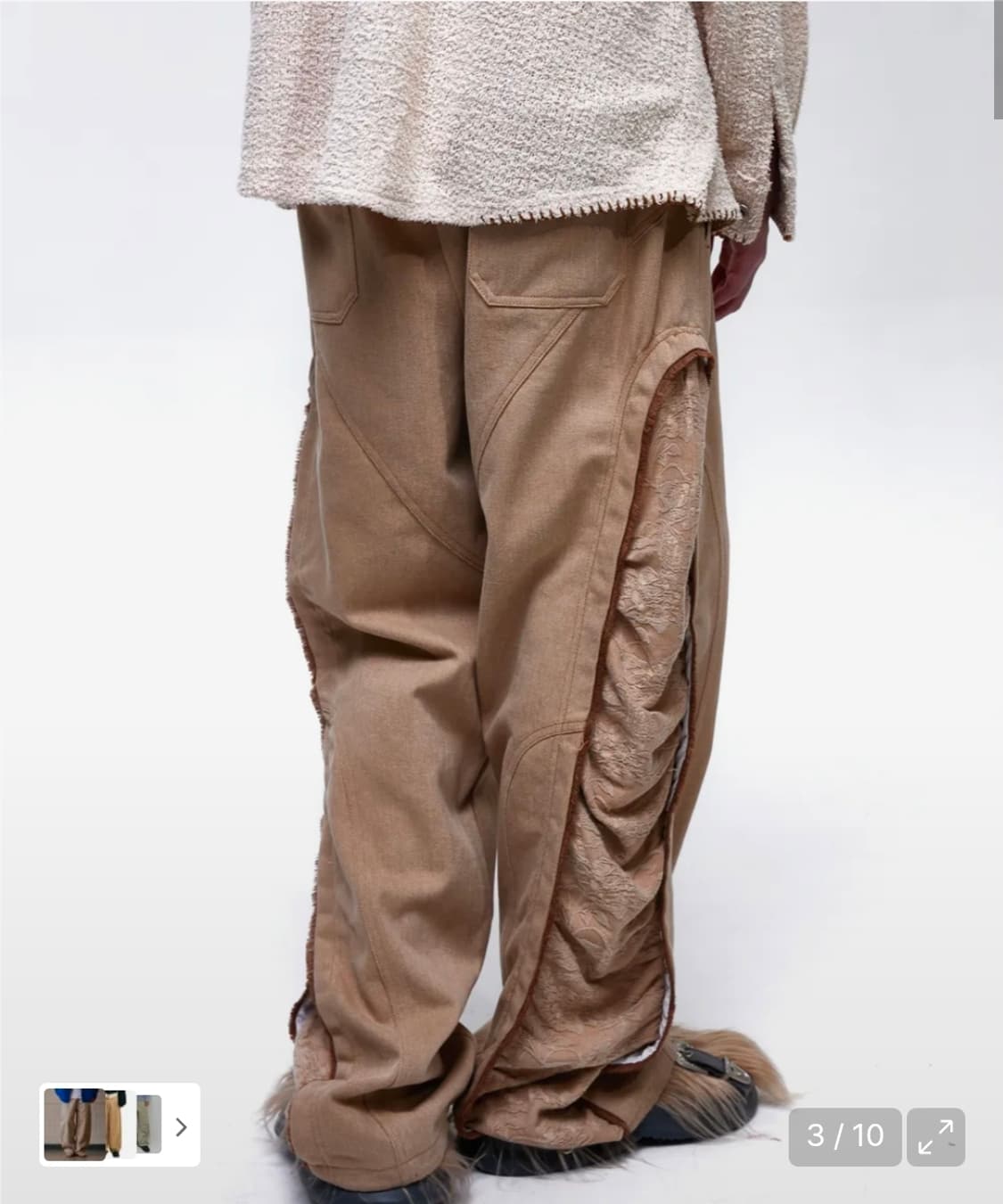 INCISION JACQUARD MIXED PANTS - BEIGE 상품이미지3