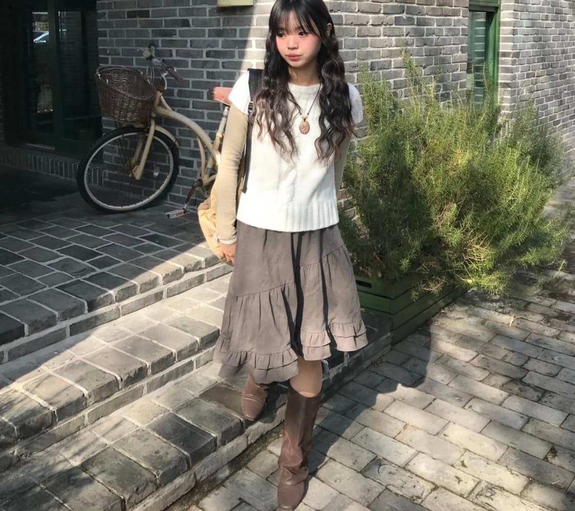 시즐 seezul 고더 프릴 스커트 브라운 상품이미지6